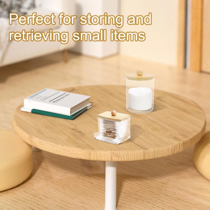 Набір ватних паличок з прозорого акрилу (4 шт.) з дозатором та контейнером для зберігання, для ванної кімнати та косметики