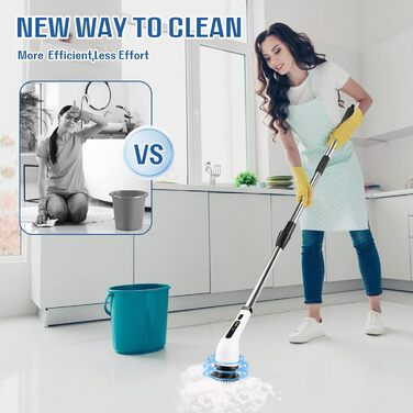 Електрична ротаційна щітка для прибирання будинку, набір з акумулятором, для ванної кімнати, з 7 змінними насадками, скребок для плитки, пристрій з регульованою ручкою, для підлоги та авто