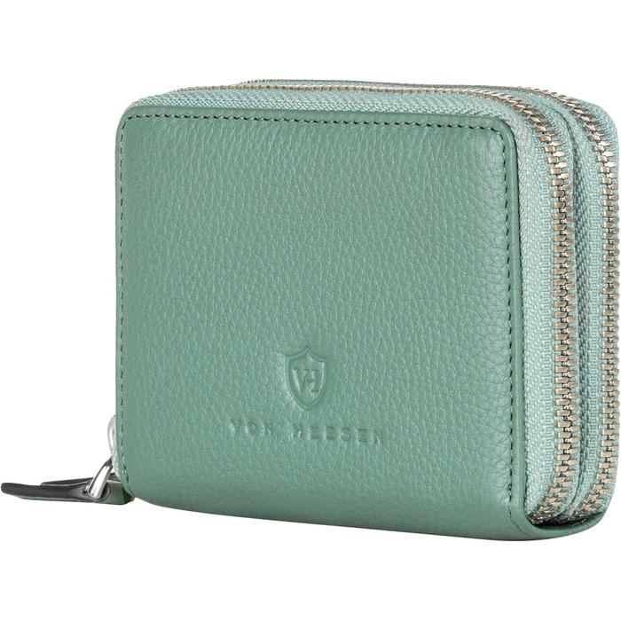 VON HEESEN Leather Wallet with RFID Blocker - Wallet for Women & Men made of Genuine Leather - Wallet with Coin Pocket - Purse for Women and Men in Turquoise (Silver Pine)