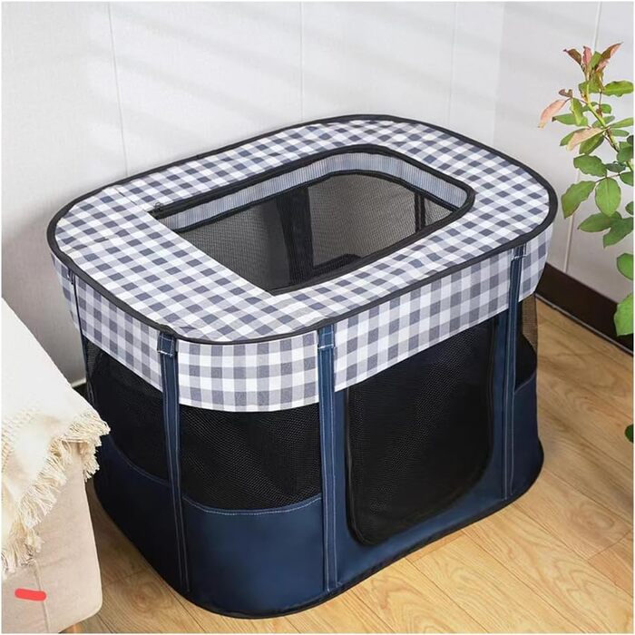 Розкладний вольєр для тварин, переносна переносна клітка для цуценят, собак, кошенят та котів, для використання в приміщенні та на вулиці, Pop-Up, розмір M, синій вольєр