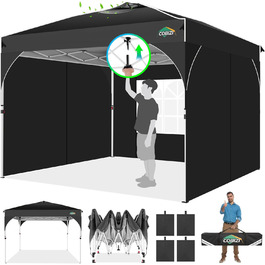 COBIZI Folding Gazebo 3x3, 3x3 Gazebo Waterproof Stable One Push UV Protection Outdoor Party Tent Corrugated Eaves Festival Tent Tent Garden Gazebo Pavilion Folding 3x3m With Carry Bag, (Black, 3x3 with 3 Side Walls)