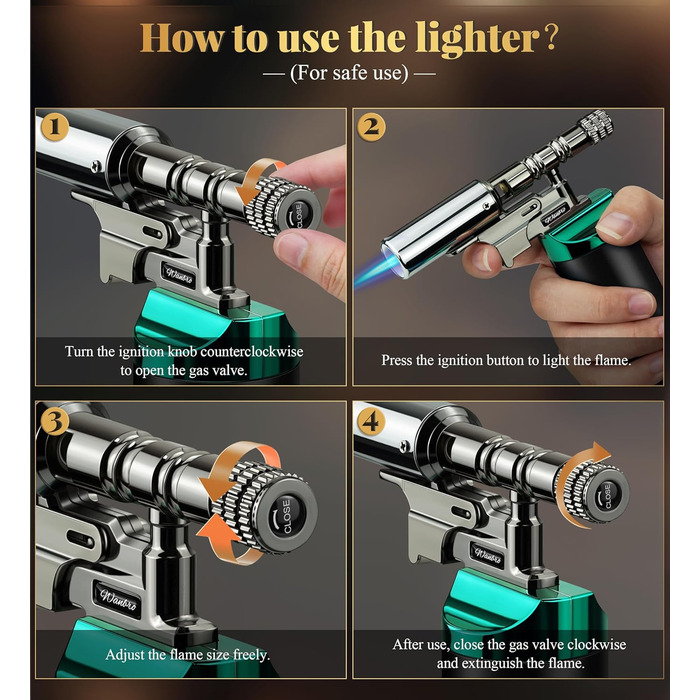 Газовий пальник для кухні Küchenbrenner: потужний Jet-полум'я, заправний бутаном, для крем-брюле, паяння (без бутану), чорний Wb009