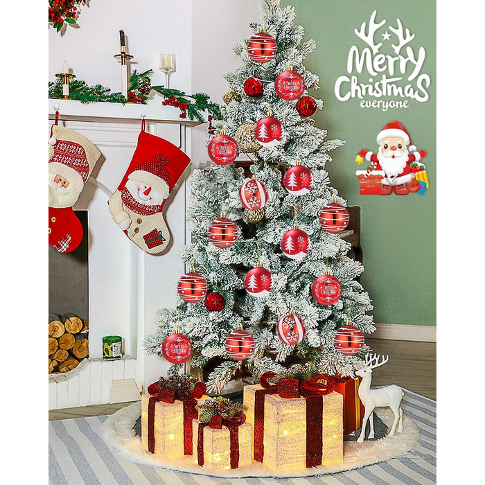 Кульки для ялинки з пластику червоно-білі, 16 шт. - прикраси для ялинки, різдвяний декор