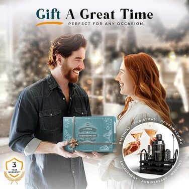 Набір бармена BARE BARREL® з 14 частин: шейкер, аксесуари для Мартіні, інструменти для приготування коктейлів, 35 рецептів, подарунковий набір (680 мл, чорний)