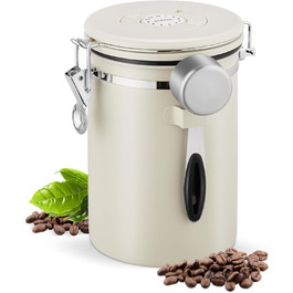 Пластиковий контейнер для кави 1 кг з дозатором, датою та мірною ложкою, 2.8 л, нержавіюча сталь, для кави, чаю, горіхів, какао (Бежевий)