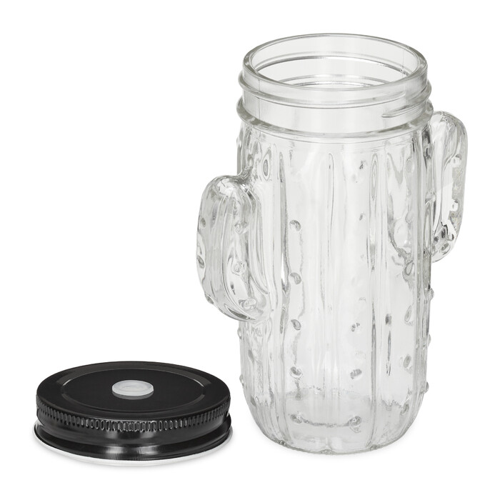 Relaxdays Set of 8 Cactus Drinking Glasses with Straws