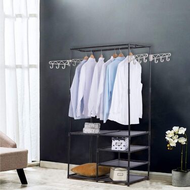 Wardrobe open, coat rack with clothes rail and 12 hooks, freestanding wardrobe with shelf, for dressing room, bedroom, 44 x 87 x 158 cm, Black