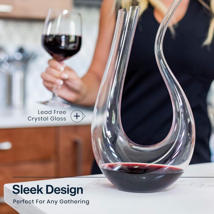 100% Lead-Free Crystal Glass U-Shaped Decanter - 1L Elegant Wine & Juice Carafe, perfect for aeration and serving, gift-ready with luxurious packaging