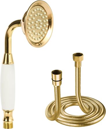 Delnet Classic High-Pressure Showerhead, Chrome, Traditional Telephone Style, Handheld Showerhead and 1.5m Hose (Vintage, Gold)