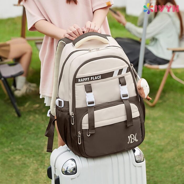 Шкільний рюкзак IvyH для дівчаток, водонепроникний, для 5-9 класів, з нейлону, велика місткість, зелений (хакі)