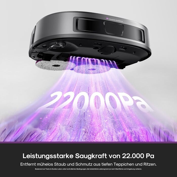 Робот-пилосос Eureka J15 Evo Ultra з функцією миття підлоги, самостійне очищення, прання та сушка, потужність 5000Pa, обертова функція миття, Dual-LiDAR навігація, 3D уникнення перешкод (чорний)