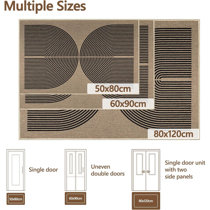 Килимок для дому та вулиці 50x80 см, джутовий, антиковзаючий, чорний
