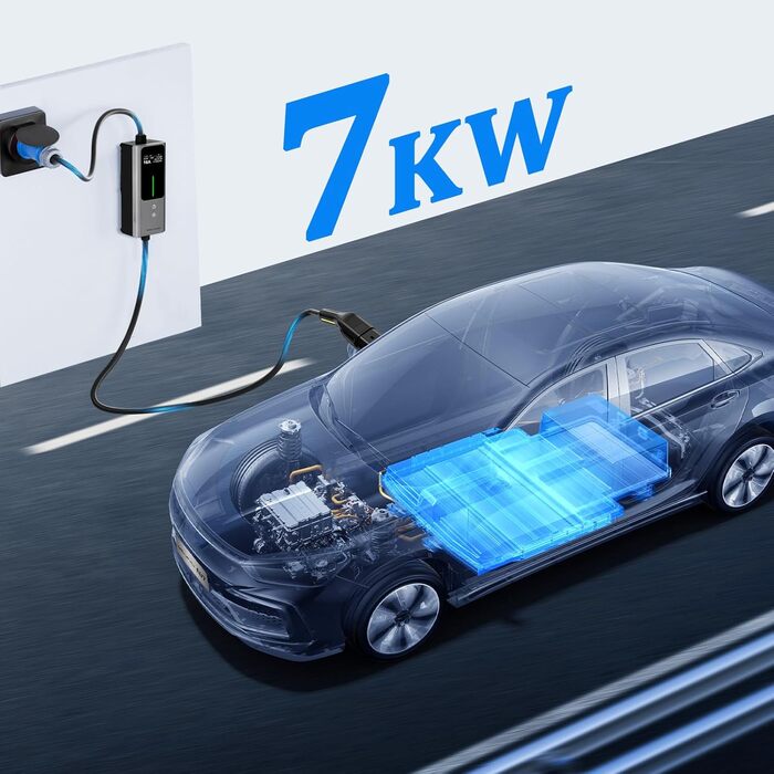 Мобільна зарядка для електромобіля 11 кВт, кабель CEE 16A - Type 2, регульована сила струму, програмування часу заряду, IEC 62196-2