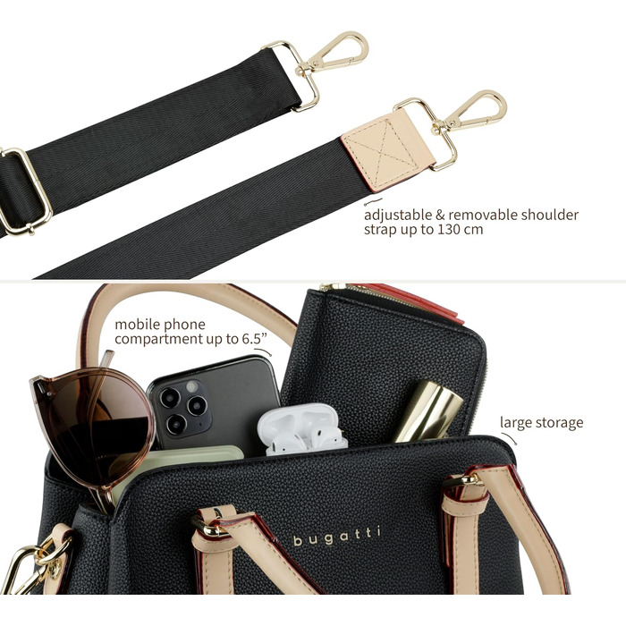 Сумка жіноча Bugatti Ella чорна, маленька сумка через плече для жінок