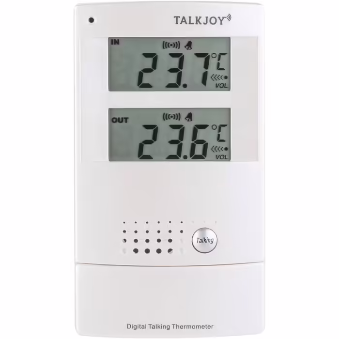 PROFESSIONAL Talking Indoor/Outdoor Thermometer Frost Warning Heat Warning Room Thermometer Temperature Measurement Voice Button Blind Thermometer Weather Station (German Language Version)
