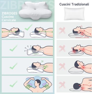 Zibroges Neck Pillow Head Pillow Memory Foam Pillow, Comfortable Neck Pillow for Sleeping, Ideal for Side Sleepers, Back Sleepers, and Stomach Sleepers, Washable Pillowcase, 61x41x11.5cm
