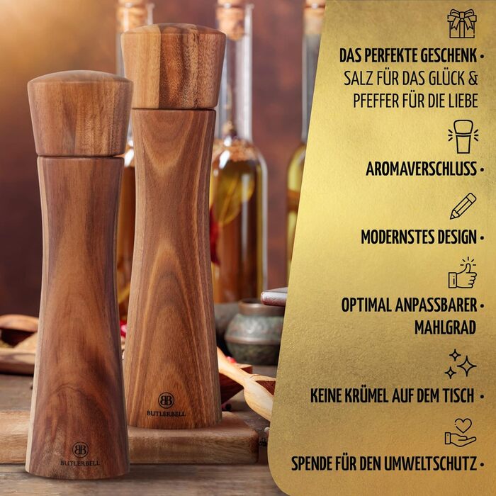 Salt and pepper mill made of wood, including coaster, in a luxury gift box. Ideal as a wedding gift | Wedding gifts | Wedding gifts for the bridal couple | Housewarming gift