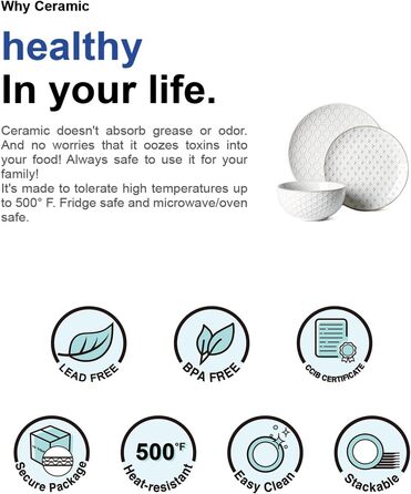 Набір посуду LE TAUCI: 12 елементів (4 сервізи) – тарілки, десертні тарілки, миски, білий колір, для миття в посудомийній машині