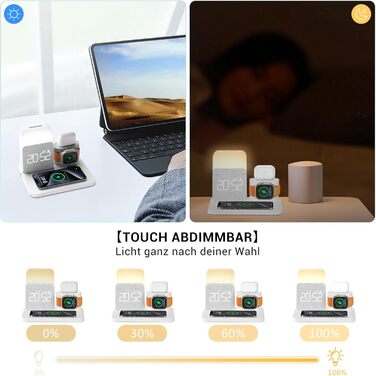 Бездротова зарядна станція COLSUR 3 в 1 для iPhone, Apple Watch, AirPods, 15W швидка зарядка, настільна лампа з годинником і зарядкою, біла