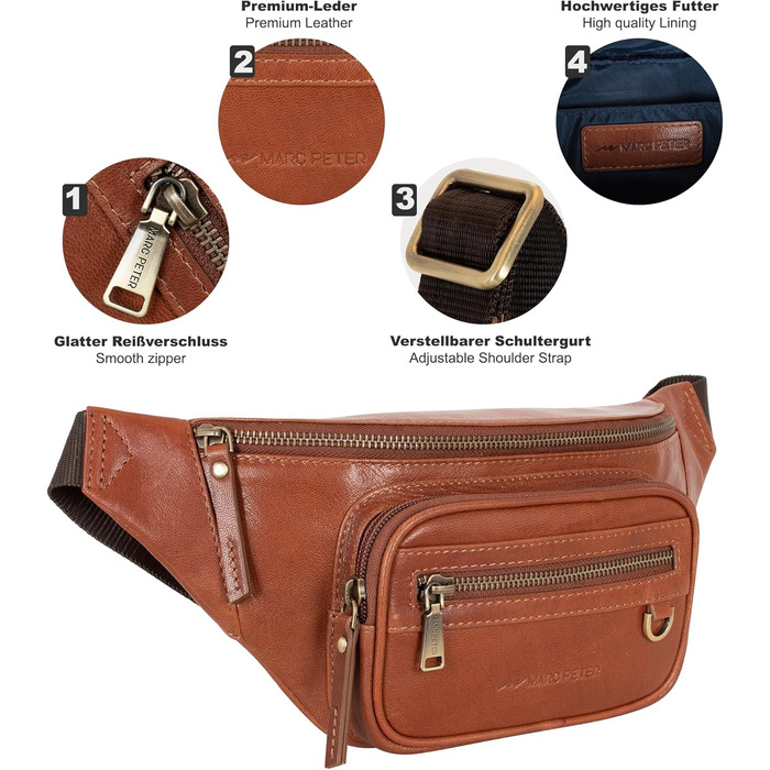 Чоловіча поясна/животна сумка Marc Peter® Varadero з натуральної шкіри Наппа | Сумка на пояс/через плече | Vintage коричневий