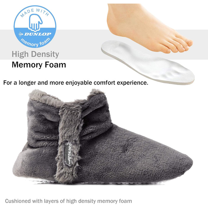 Жіночі зимові капці-чоботики DUNLOP з ефектом пам'яті Memory Foam, теплі плюшеві домашні тапочки протиковзні, темно-сірі (розмір 40 EU)