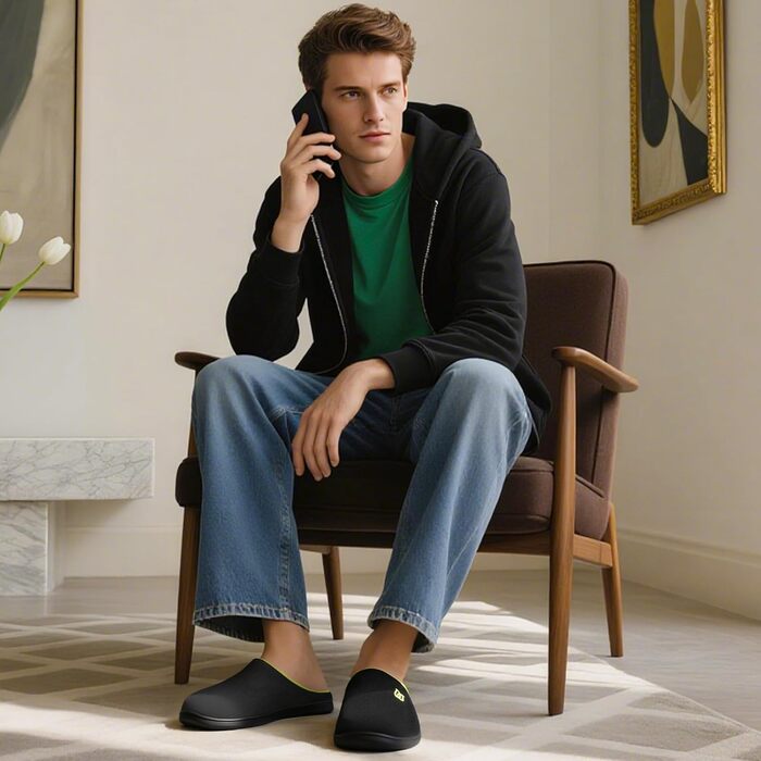 Тапочки домашні WateLves для жінок та чоловіків, з меморі-піною, бавовна, зелені/чорні, 42/43 EU