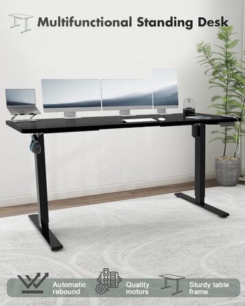 Електричний стіл Devoko з регулюванням висоти, USB-порт, 140x60 см, чорний, офісний комп'ютерний стіл для роботи сидячи та стоячи