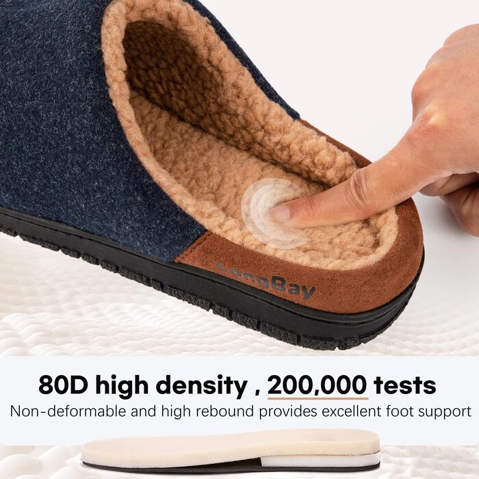 Чоловічі халати-тапочки LongBay з м'якою піною Memory Foam та Sherpa підкладкою, теплі халати для дому та вулиці (44 EU, Navy Blue)