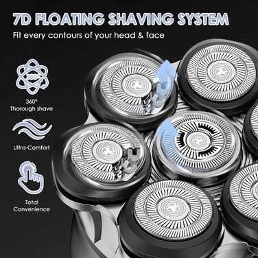 Електрична бритва чоловіча 7D Glatzen з плаваючою головкою, LED-дисплеєм, 2 режимами, Type-C зарядка, срібляста