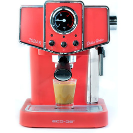 ECODE® Espresso Machine Delice Black, 20 Bar Pressure, Swivel Vaporizer - Machine with 1.5 L Tank, Milk Frother, Single/Double Dosing, Manometer with Temperature - Coffee Machine (Rosso)
