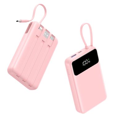Компактний зовнішній акумулятор ADDTOP 20000mAh з 4 вбудованими кабелями, швидка зарядка 22.5W, рожевий