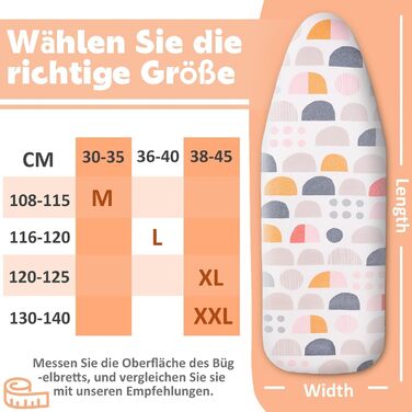 Чохол для прасувального столу Pottwal Neu Premium, коричневий півколо, 30-35см x 108-115см (M), для прасування з парою