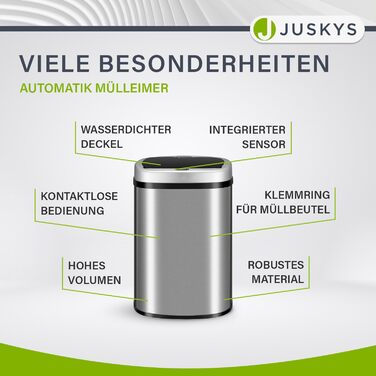 Відро для сміття Juskys з датчиком руху, 50л, нержавіюча сталь, кутовий, з кришкою-затискачем для пакетів