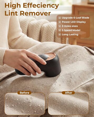 Електричний видалення ворсу з одягу - портативний бездротовий прилад з LED-дисплеєм (чорний)
