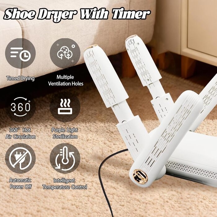 Електрична сушарка для взуття Herbst з 4 тримачами, таймером та 2 швидкостями для чобіт, лижних черевиків, шкарпеток та рукавичок