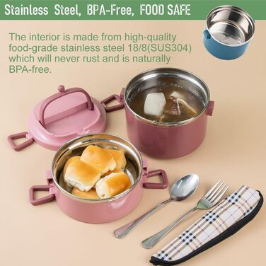 SANQIAHOME 2-Tier Stackable Stainless Steel Lunch Box, Leak-Proof, Pink