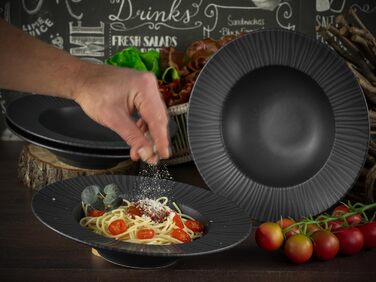 CreaTable Geschirrset Vesuvio Black: 24 елементи для 6 осіб (кераміка), для посудомийної машини та мікрохвильової печі, з Португалії