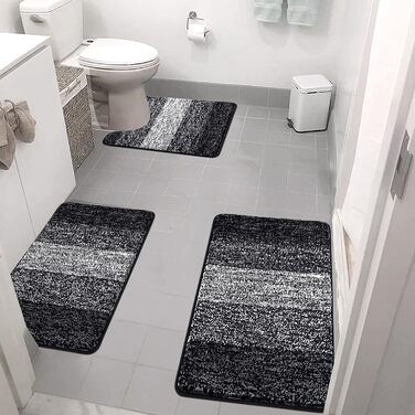 Enyhom 3-Piece Microfiber Bath Mat Set - Non-Slip Bathroom Rugs & Toilet Lid Cover - Soft & Washable (Black, 45x65cm, 50x80cm, 50x60cm)