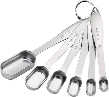 6-Piece Stainless Steel Measuring Spoon Set, Slim Measuring Teaspoon Set, Measuring Cups for Dry and Liquid Ingredients, Spices, Sugar, Coffee, Kitchen Scale