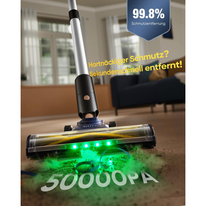 Бездротовий пилосос Vexilar V12 Akku: 50 хв роботи, 50 kPa, 450W, антинамотування, легкий, безщітковий мотор, для твердих поверхонь, килимів, шерсті тварин (срібний)