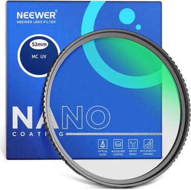 Фільтр NEEWER 52mm MC UV з 24-шаровим нанопокриттям: захист, оптичне скло HD, водонепроникність, стійкість до подряпин, ультратонкий алюмінієвий каркас