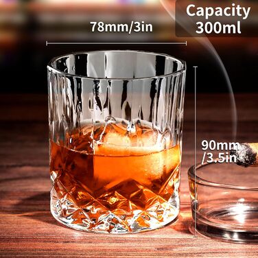 Набір склянок для віскі (6 шт.), 300 мл, кришталь, для віскі, бурбону, бренді, рому, коктейлів, дім, бар, вечірка