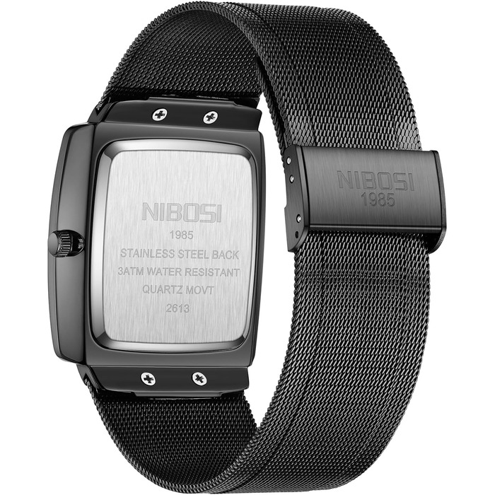 Чоловічий годинник NIBOSI: стильні кварцові годинники з датою, водонепроникні, з міцним металевим браслетом Mesh, квадратний корпус, військовий стиль