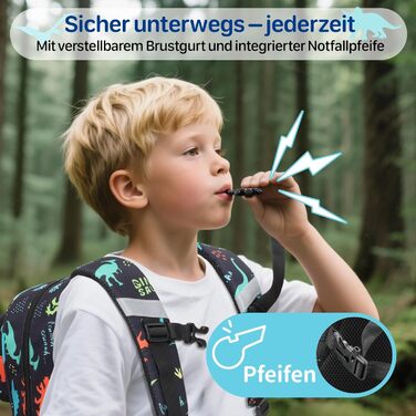 Дитячий рюкзак Bagseri для дівчаток 15L, легкий рюкзак для школи, дитячий сад та 1-2 класи, з нагрудним ременем та ізотермічним відділенням, формат DIN A4, з світловідбиваючими елементами (чорний динозавр)