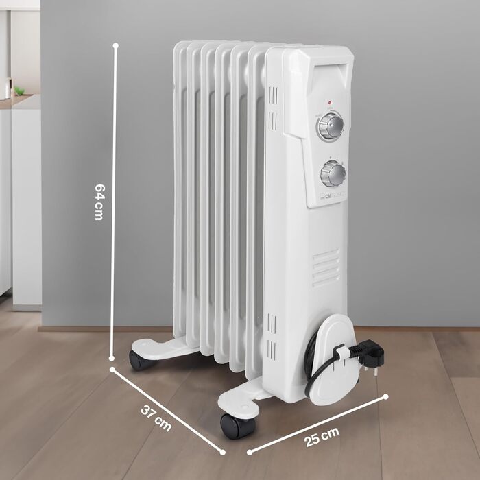 Електричний масляний радіатор Clatronic RA 3735 | 1500 Вт, 7 ребер | Обігрівач до 30 м² | 3 режими нагріву | Slimline дизайн