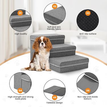 Сходинки для собак Sunowl, 2-ступеневі складні, широкі, з місцем для зберігання, для маленьких собак та котів, м'яка, неслизька поверхня