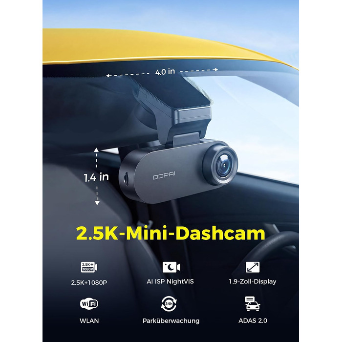 Автомобільний відеореєстратор DDPAI N2 Dual (передній та задній), роздільна здатність 2.5K + 1080P, 1.9