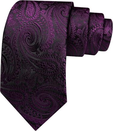 Набір краваток з кишеньковим хустинкою та краватною застібкою Barry.Wang: Шовкова краватка, манжетні кнопки, для вечірок, ділових зустрічей та весілля (фіолетовий)