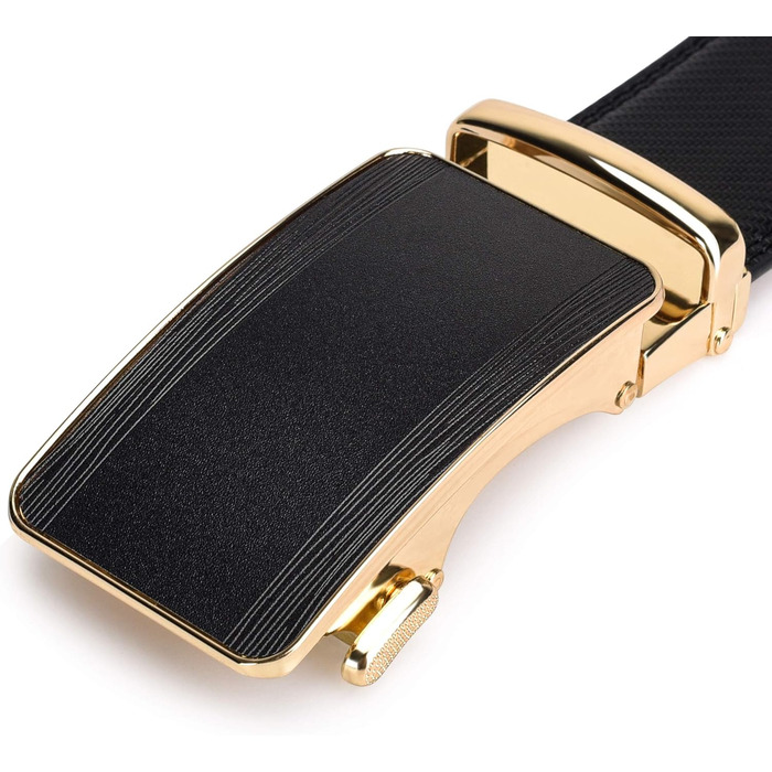 Чоловічий шкіряний ремінь з пряжкою-рачею, великий та тонкий, регульований 110 см/28'-36' розмір, золота пряжка + чорний ремінь