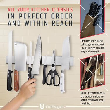 Premium 43cm Magnetic Knife Strip for Wall - Extra Strong Magnetic Knife Holder - Space-Saving Magnetic Knife Strip with Strong Magnetic Pull (Updated Version)